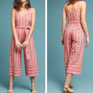 NEW Anthropologie Ett:twa striped cropped jumpsuit- wide legs and removable belt